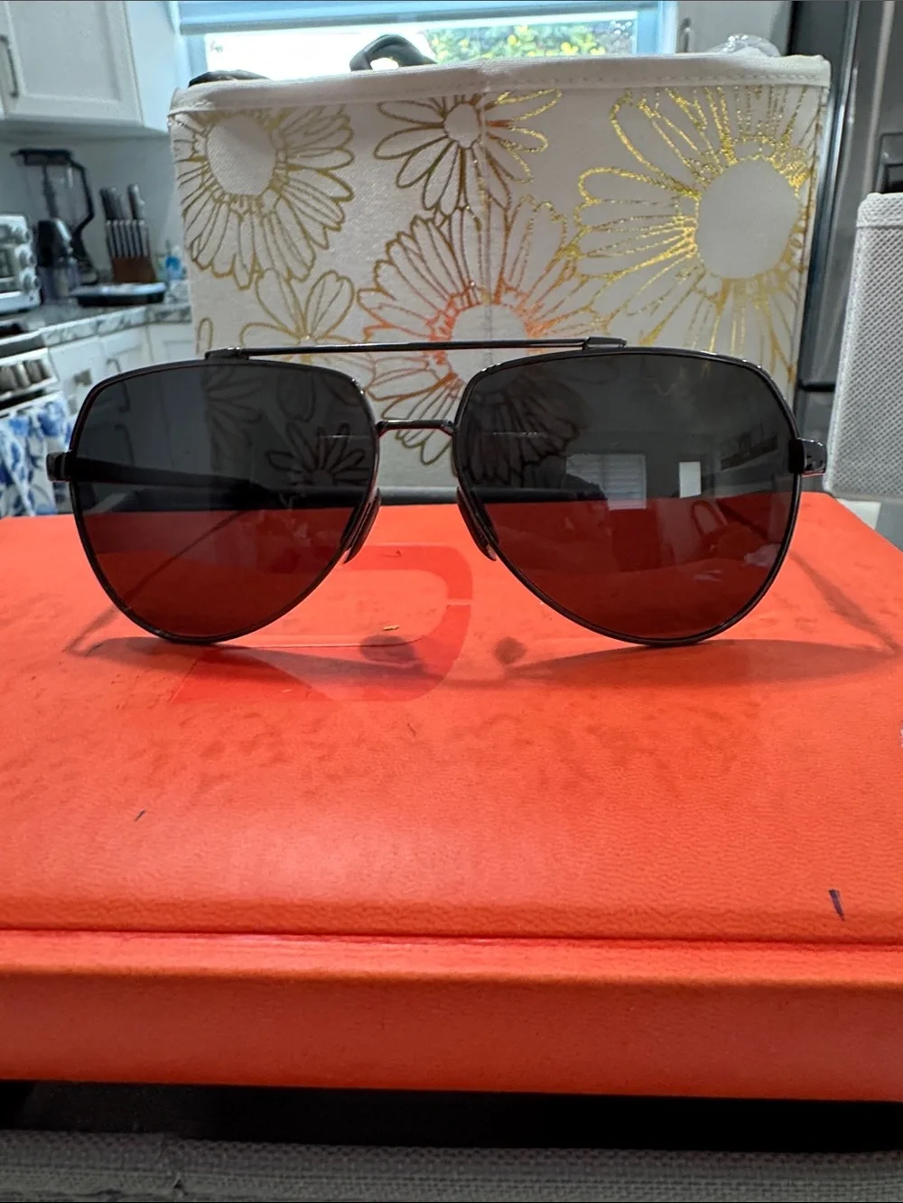 Aviator-Style Dark Lens Sunglasses - Black Frame
